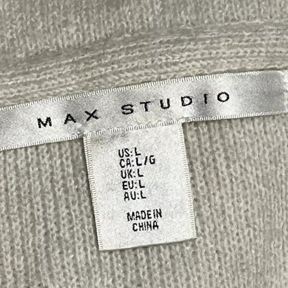 Max Studio Wrap Sweater L Cropped Wool Blend Shawl Collar Beige Pink - Picture 7 of 8